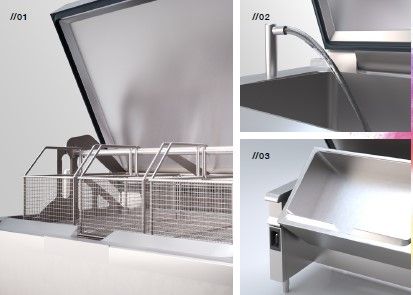 Detalle de acabados en acero inoxidable de fácil limpieza en maquinaria de hostelería profesional Bonnet